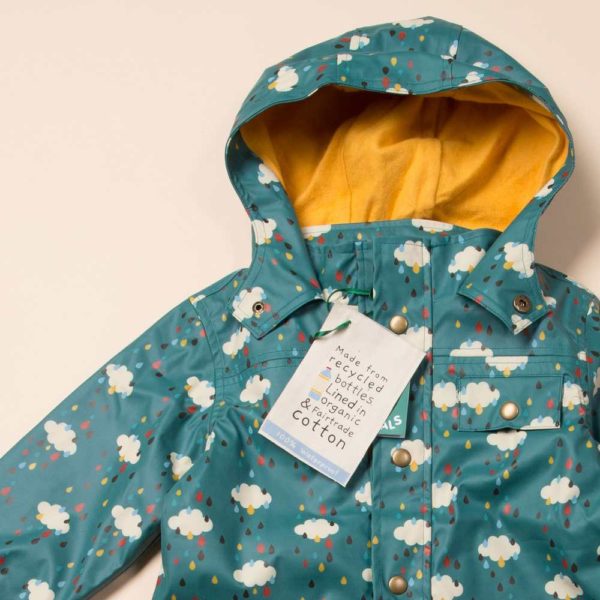 veste de pluie little green radicals veste imperméable recyclée coton bio enfant motif nuages pluie multicolore