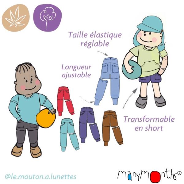pantalon short yoga enfant chanvre coton bio ManyMonths ECO Hempies mixte