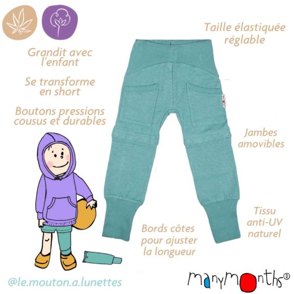 pantalon short yoga enfant chanvre coton bio ManyMonths ECO Hempies mixte