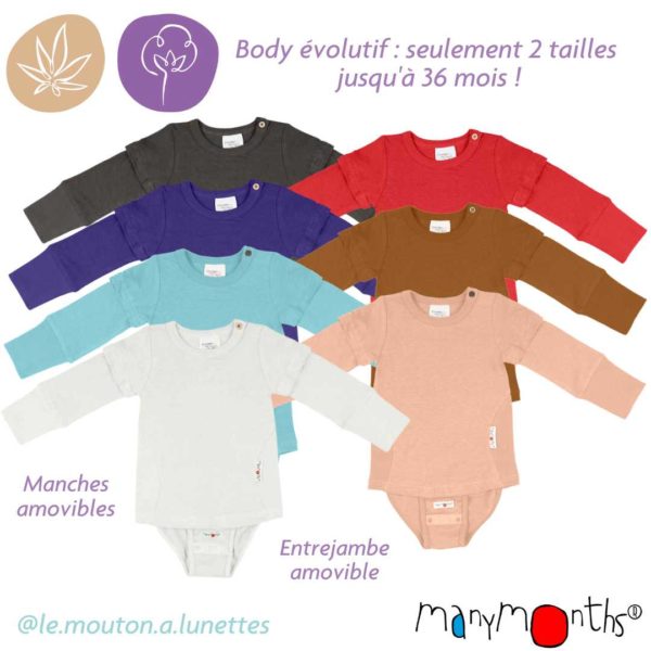 body bébé évolutif chanvre coton bio ManyMonths ECO Hempies mixte