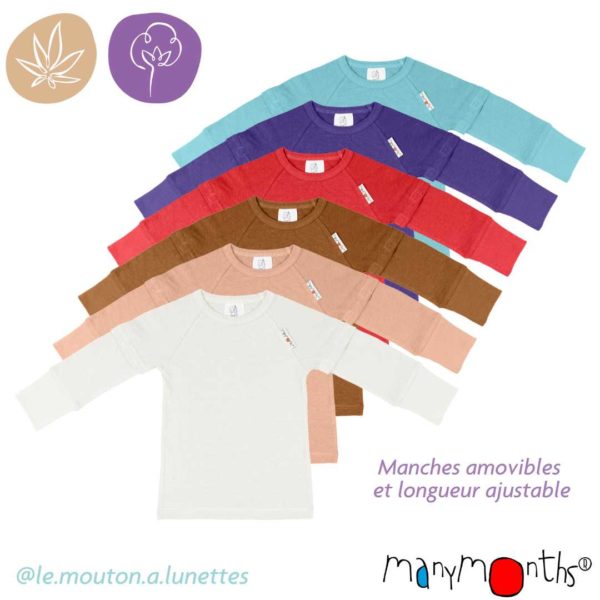 Manymonths ECo hempies t-shirt évolutif enfant long short sleeve top