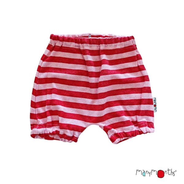Bubble short bloomer évolutif chanvre coton bio ManyMonths ECO Hempies mixte rayures rouge fraise strawberry delight stripe