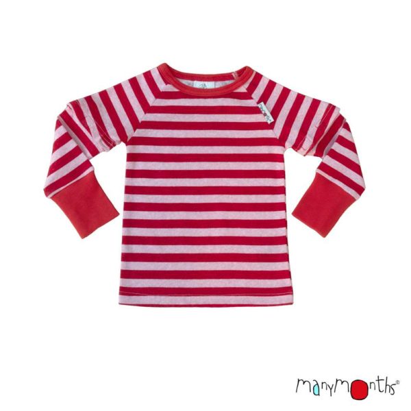 Manymonths ECo hempies t-shirt évolutif enfant long short sleeve top chanvre coton bio manymonths rayures rouge fraise strawberry delight stripe