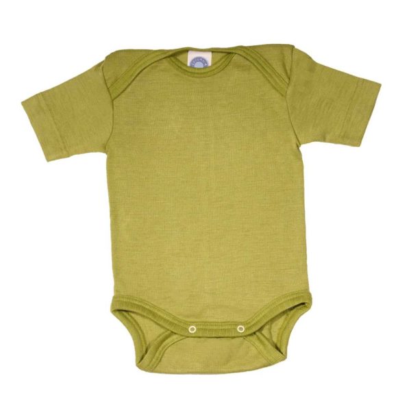 Body bébé Cosilana manches courtes en laine mérinos bio et soie naturelle vert