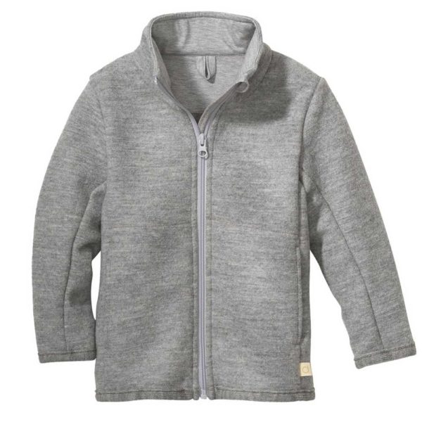 DISANA veste légère zippée en laine bouillie fine mérinos bio mi-saison et été gris clair naturel