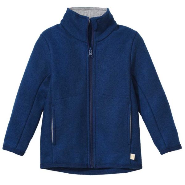DISANA veste légère zippée en laine bouillie fine mérinos bio mi-saison et été bleu marine