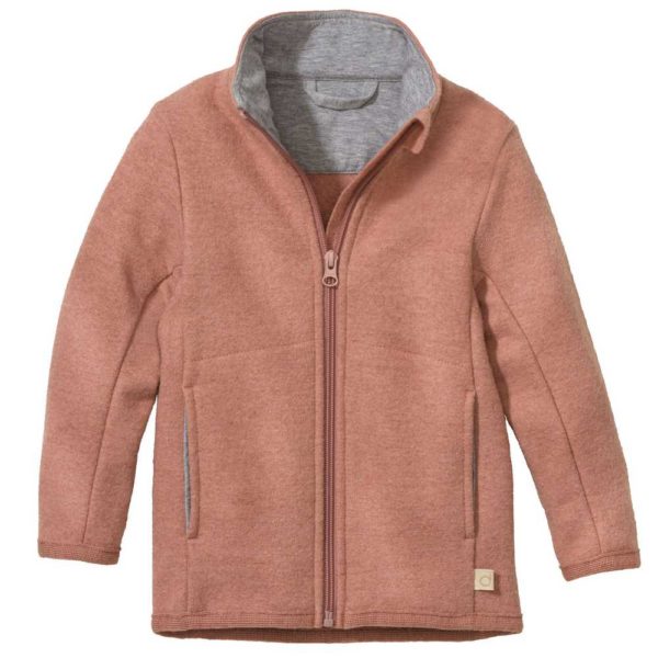 DISANA veste légère zippée en laine bouillie fine mérinos bio mi-saison et été rose poudré