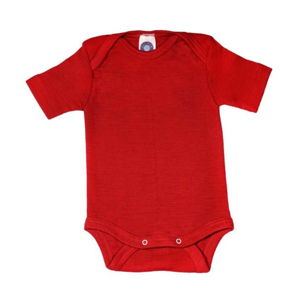 Body bébé Cosilana manches courtes en laine mérinos bio et soie naturelle rouge
