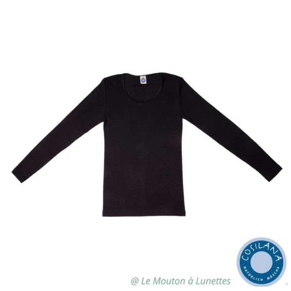 tricot femme cosilana laine mérinos soie manches longues bio sous-couche thermique noir