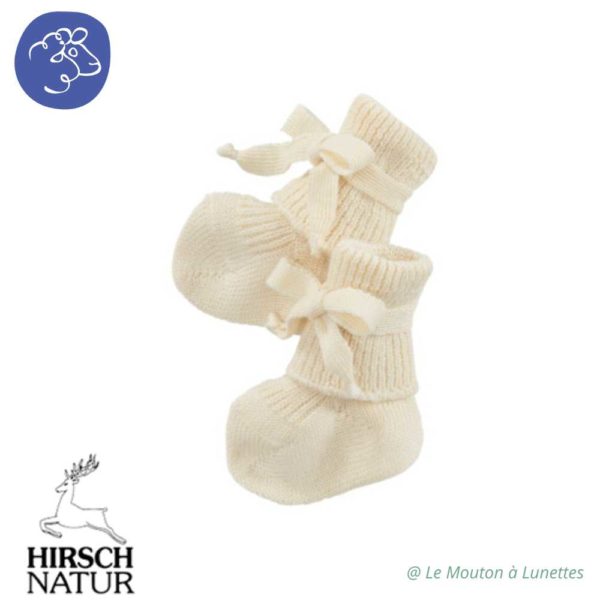 chaussons bébé pure laine hirsch natur chaussettes pour nouveau-né écru naturel