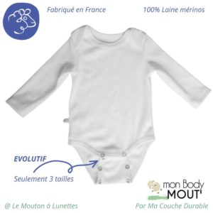 body bébé évolutif en laine mérinos made in France Ma Couche durable