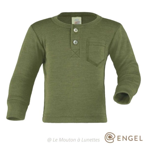 haut manches longues laine et soie engel natur tricot enfant mérinos olive