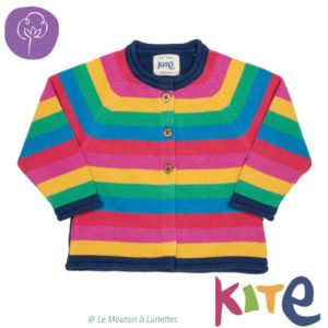 Gilet arc en ciel multicolore en coton bio pour fille Kite clothing
