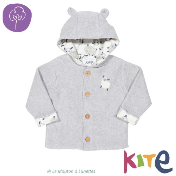 Kite clothing gilet bebe coton bio gris motif mouton