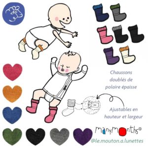 chaussons de portage laine mérinos Winter booties manymonths doublés polaire