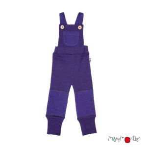 salopette enfant mérinos évolutive manymonths dungarees avec patches genoux violet acai berry