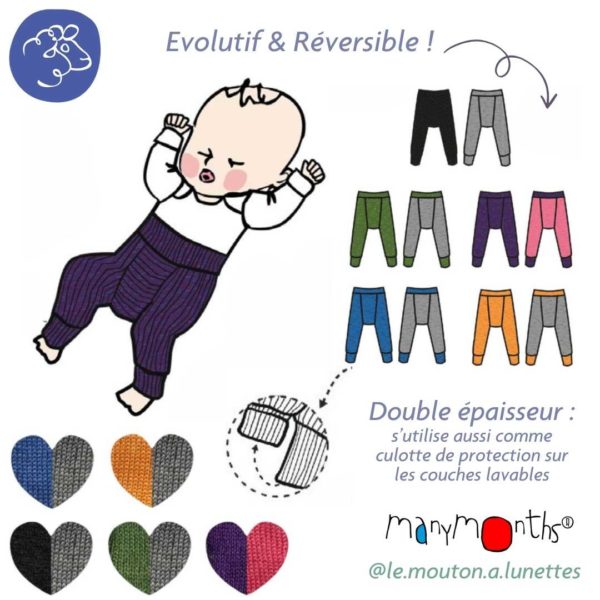 longies manymonths laine mérinos pantalon bébé réversible