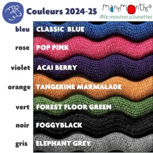 Palette de couleurs ManyMonths Woollies laine mérinos 2024-25