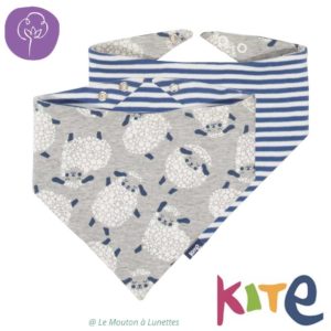 bavoir bandana bébé réversible en coton bio KITE clothing avec motifs moutons et rayures