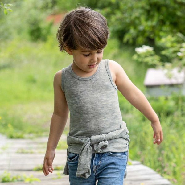 débardeur laine mérinos et soie pour enfant et ado Engel natur bio mixte gris