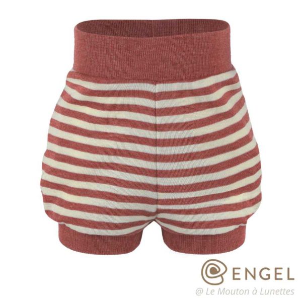 short bloomer en laine mérinos et soie pour bébé Engel natur cuivre rayé