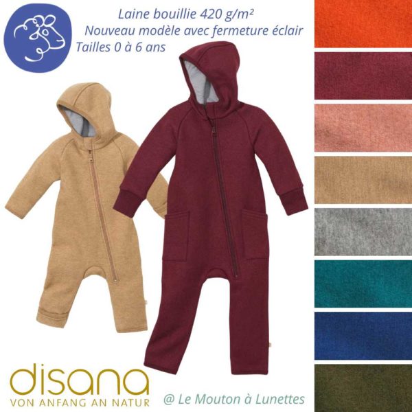 combinaison disana en laine à fermeture éclair zip pour bébé et enfant laine mérinos bio