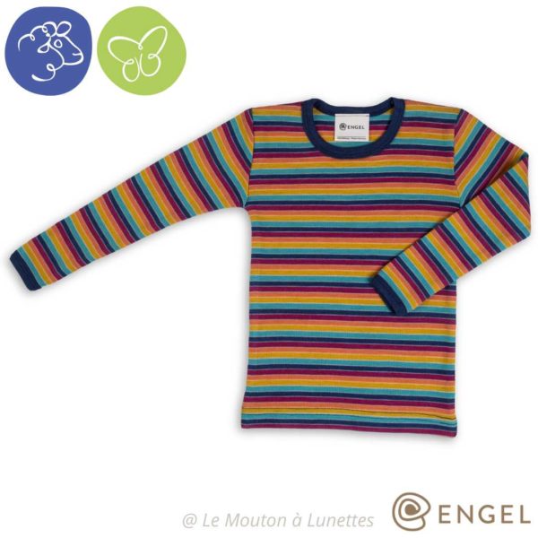 tshirt laine soie enfant multicolore engel natur rayures arc en ciel laine mérinos bio
