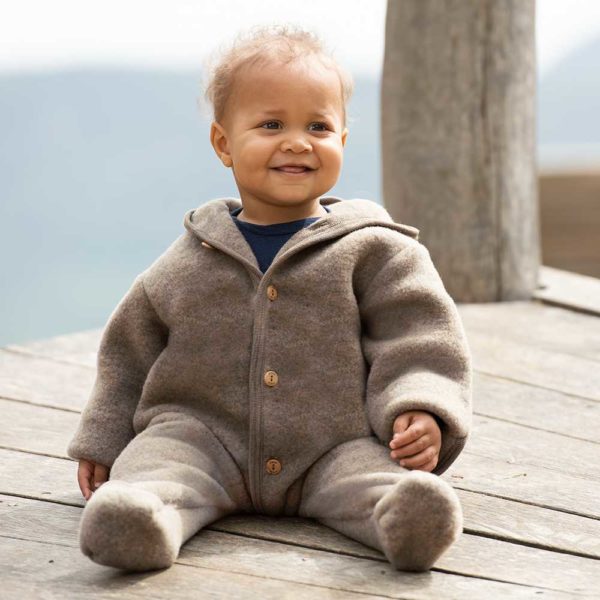 combinaison polaire de laine naturelle bio mérinos engel natur combinaison chaude hiver avec revers brun noix