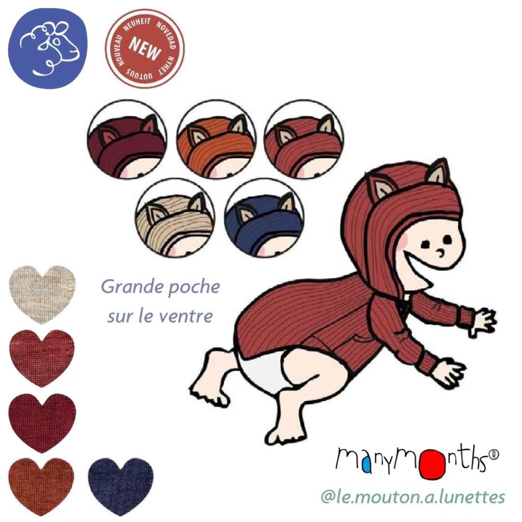 ManyMonths sweat KITTY hoodie capuche merinos enfant laine merinos