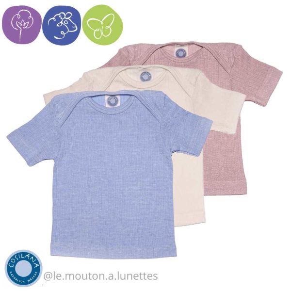 Haut manches courtes en coton laine et soie pour bébé - COSILANA - Prévente !